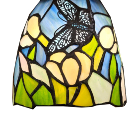 9307 1125 * Wandlamp B70cm met 3 Tiffany kappen Ø12cm "Northern Blue Butterfly"