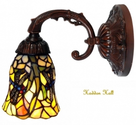 9920 * Wandlamp Bruin met Tiffany kapje Ø12cm  Libelle motief