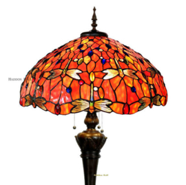 6030 9459 Vloerlamp Bolling H164cm met Tiffany kap Ø60cm Dragonfly Flame Glass