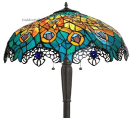 6067 * Vloerlamp Zwart H160cm met Tiffany kap Ø56cm Les Paons