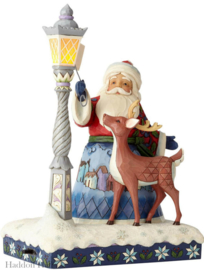 "Santa by Lighted Lamppost" H28cm Verlichting Jim Shore  6000673 , laatste exemplaar 