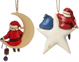 Set van 2 Hanging ornament "Santa On Star" & "Crescent Moon Santa" Jim Shore retired