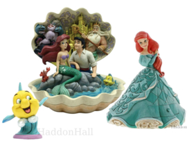 Ariel - Set van 3 beelden - Ariel Shell , ArielTreasure Keeper & Flounder- Jim Shore all retired items *