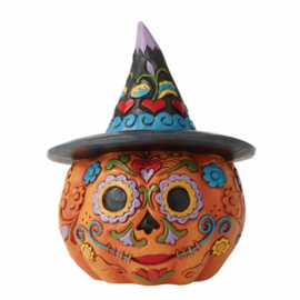 Day of the Dead Mini Jack-o-Lantern with Witch Hat - H9,5cm Jim Shore 6006703
