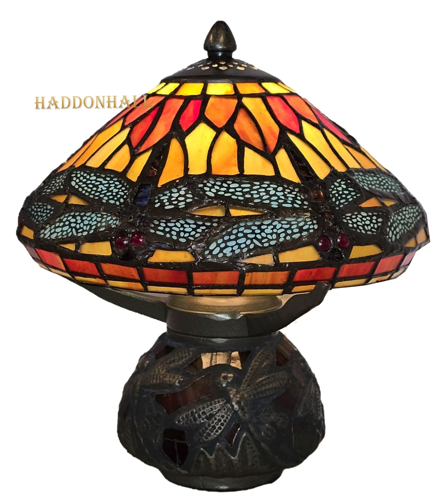 9295 *Tafellamp Tiffany H21cm Ø20cm Flame Dragonfly