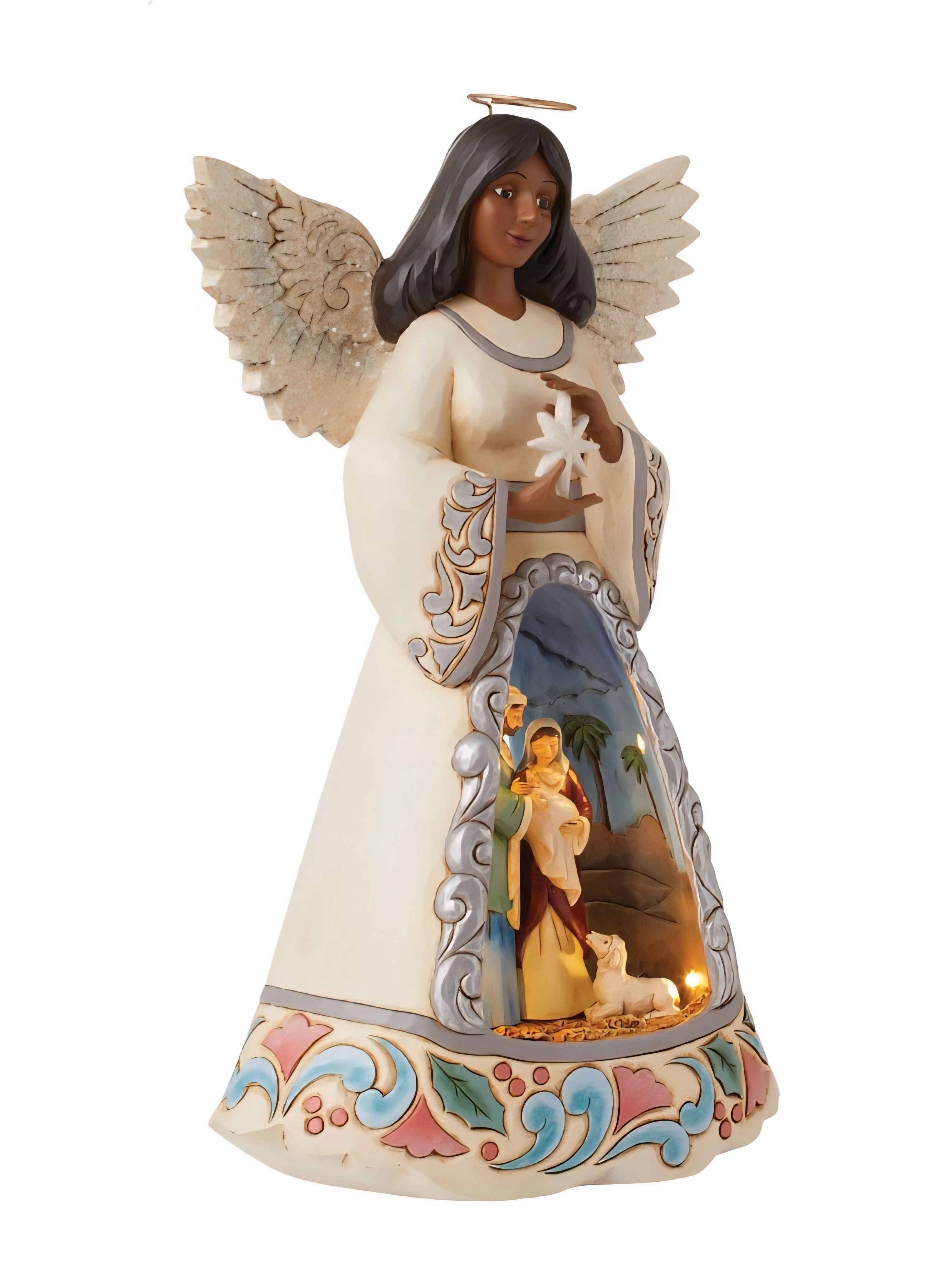 White Woodland Angel Donkere huidskleur Diorama H26cm Jim Shore 6015520 , met verlichting
