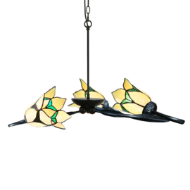 8104 Hanglamp Ø80cm Lovely met 3 Tiffany kappen Ø15cm Lovely Flower Yellow