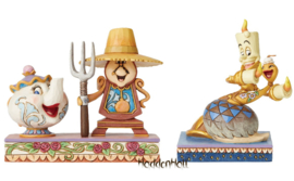 Belle - Mrs. Potts -Cogsworth & Lumiere & Feather - Set van 2  retired beelden *