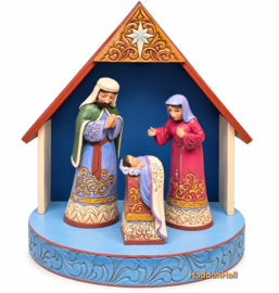 Nativity Set van 4 + BASE COLOR Ø22cm "Blessings from Bethlehem" H23cm Jim Shore 6011684 retired