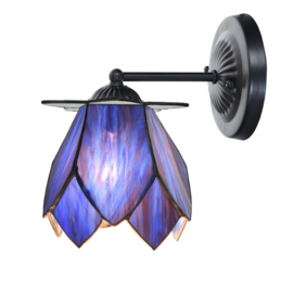 8188 Wandlamp Zwart met Tiffany kap Ø13cm Blue Lotus