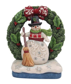 Snowman In Open Wreath Figurine H 18cm Jim Shore 6013744 retired met verlichting *