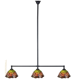 8827 Hanglamp Zwart B90cm met 3 Tiffany kappen Ø25cm  Red Green Dragonfly