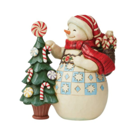 Snowman with Candy Tree H23cm Jim Shore 6009590 retired, laatste exemplaren *