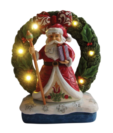 Santa in Wreath with Lights H18cm Jim Shore 6012937 retired, met verlichting *