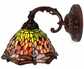 8827 * Wandlamp Bruin met Tiffany Kap Ø25cm Red Green Dragonfly