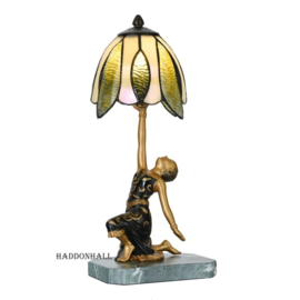 8008 *Tafellamp  Golden Art Deco Lady H40cm met Tiffany kap Ø17cm