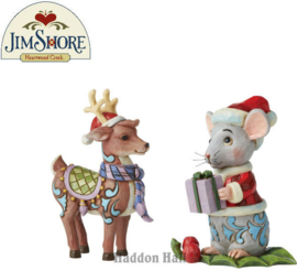 Christmas Reindeer & Mouse - Set van 2 Mini Figurines H9cm Jim Shore retired *