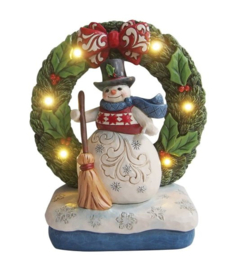 Snowman In Open Wreath Figurine H 18cm Jim Shore 6013744 retired met verlichting *