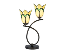 8104 * Tafellamp Uplight H58cm met 2 Tiffany kappen Ø15cm Lovely Flower Yellow