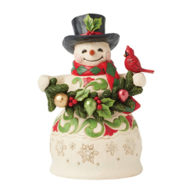 Snowman with Garland & Cardinals "Finishing Touches" Jim Shore 6017054