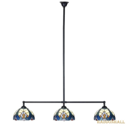 6306 Hanglamp Zwart B90cm met 3 Tiffany kappen Ø25cm Ultramarine