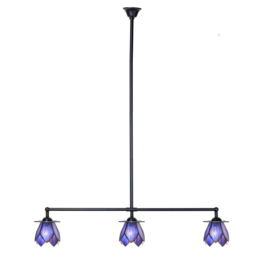 8188 Hanglamp Zwart B90cm met 3 Tiffany kappen Ø13cm Blue Lotus