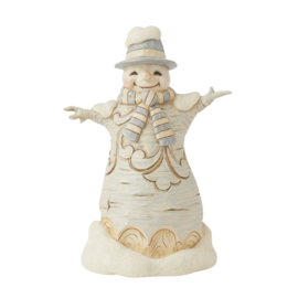 White Woodland Carved Snowman in Top Hat * H14cm Jim Shore 6015155