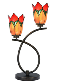 8099 * Tafellamp Uplight H58cm met 2 Tiffany kappen Ø15cm Lovely Flower