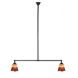 8221 Hanglamp Zwart B90cm met 2 Tiffany kappen 10x10cm Kievitsbloem