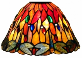 7808 Hanglamp B90cm met 3 Tiffany kapjes Ø25cm Red Glass Dragonfly