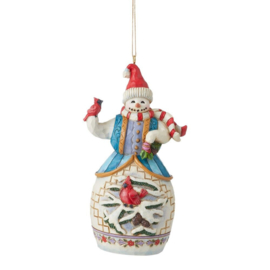 Snowman with Cat & Snowman with Cardinal H9cm Set van 2 Jim Shore Hanging Ornaments retired