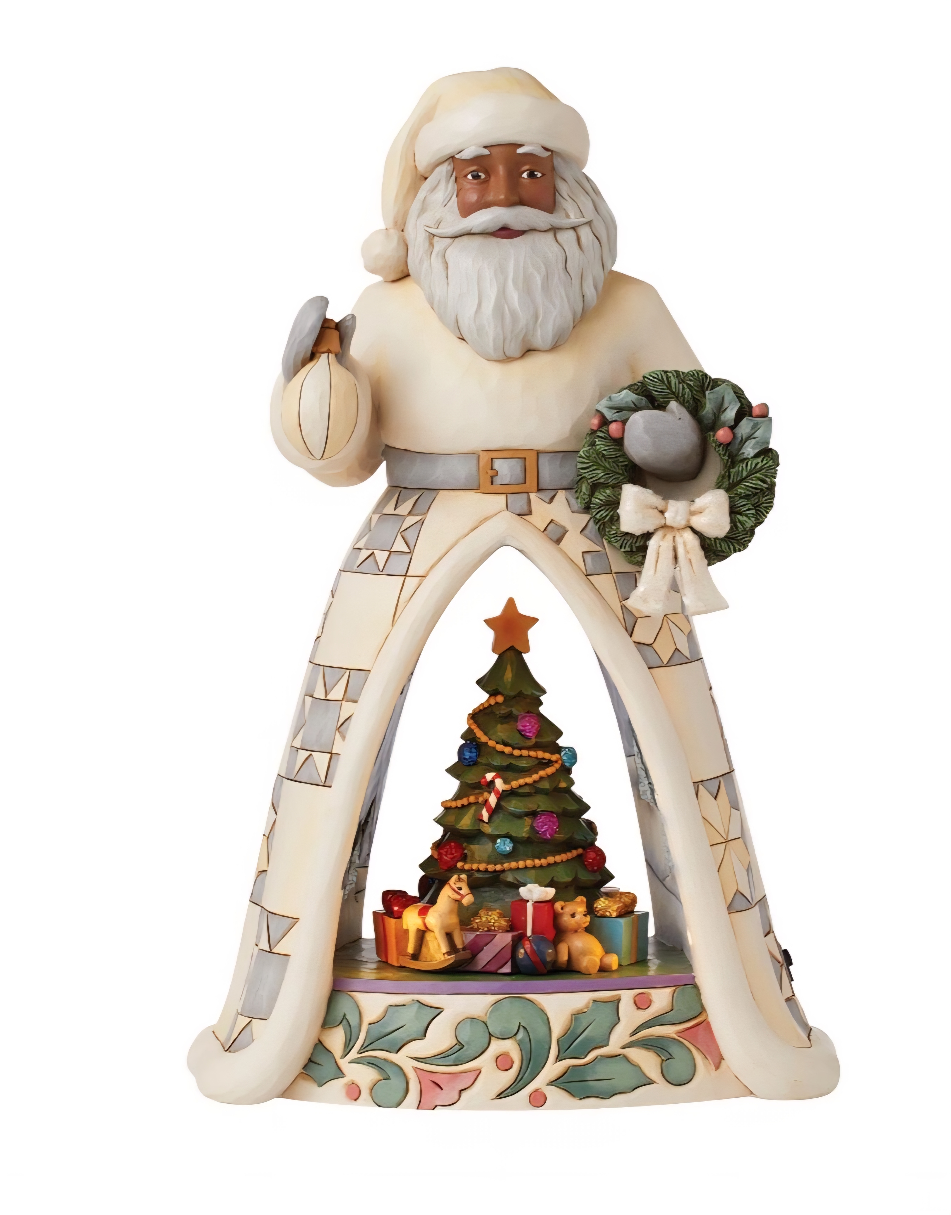 White Woodland Kerstman Diorama H26cm Jim Shore 6015454 met verlichting