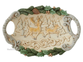 White Woodland Tray with Deer Scene B 26 cm Jim Shore 6011621 retired *