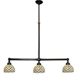 5879  * Hanglamp B90cm met 3 Tiffany kappen Ø20 Pearl Creme