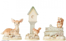 Birdhouse, Deer & Squirrel - Set van 3 White Woodland Jim Shore 6004169 retired
