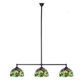 8124 Hanglamp Zwart B90cm met 3 Tiffany kappen Ø25cm Hortensia '