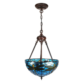 9336BL * Hanglamp H126cm met Tiffany kap Ø31cm Dragonfly Blue