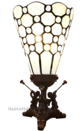 6198 * Tafellamp Engelen met Tiffany kap Ø13cm Pearl Creme