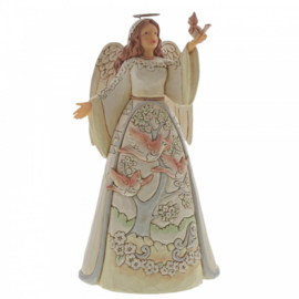 White Woodland Angel with Cardinals * H25cm Jim Shore 6004767 retired item, laatste exemplaar