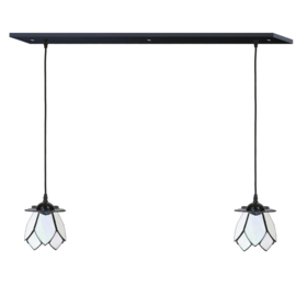 8198  Balk Zwart 100cm met 2 Tiffany kappen Ø13cm White Lotus '