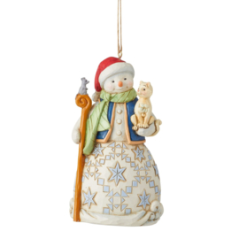 Snowman with Cat & Snowman with Cardinal H9cm Set van 2 Jim Shore Hanging Ornaments retired