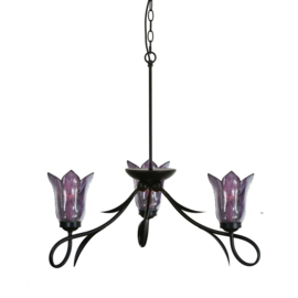 8184 * Hanglamp Lovely Ø80cm met 3 Tiffany kappen Ø16cm Gentiaan Purple