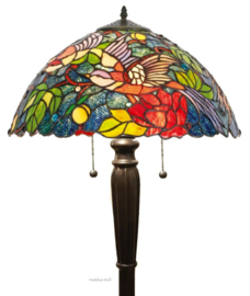 KT2666 * Vloerlamp Zwart H160 met Tiffany kap Ø40cm Birds of Paradise