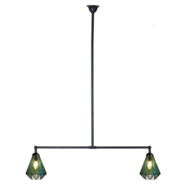 8114 Hanglamp Zwart B90cm met 2 Tiffany kappen Ø16cm Arata Green '