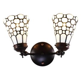 6214 * Wandlamp met 2 Tiffany kappen Ø13cm Pearl Creme