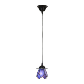 8188 * Hanglamp Textielsnoer Zwart met Tiffany Kap Ø13cm Blue Lotus