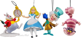 Alice - White Rabbit  - Mad Hatter - Cheshire Cat -Set van 4 Hanging Ornaments - Christmas Inspirations *