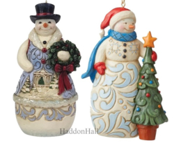 Snowman Hangin ornament  Set van 2 - Victorian - With Tree H12cm - Jim Shore