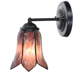 8184 * Wandlamp Zwart met Tiffany kap Ø16cm Gentian Purple Gentiaan