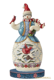 Snowman with Cardinal H24,5cm + BASE COLOR Ø13cm Jim Shore 6008918 RETIRED